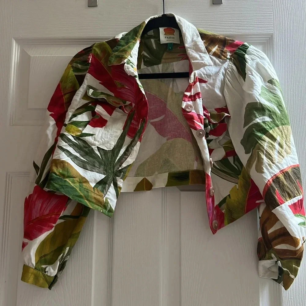 FARM Rio Spring Forest Long Sleeve Linen Blend Top - Picture 5 of 5